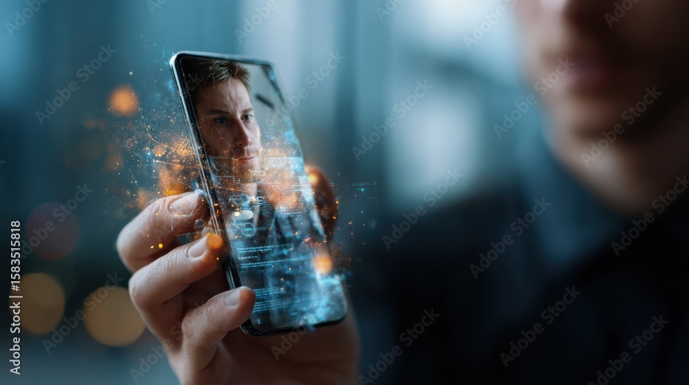 Fototapeta premium Digital interaction event smartphone technology urban environment user engagement futuristic concept