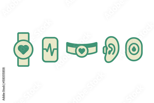 Health and fitness monitoring icons designed for wearable technology and wellness applications