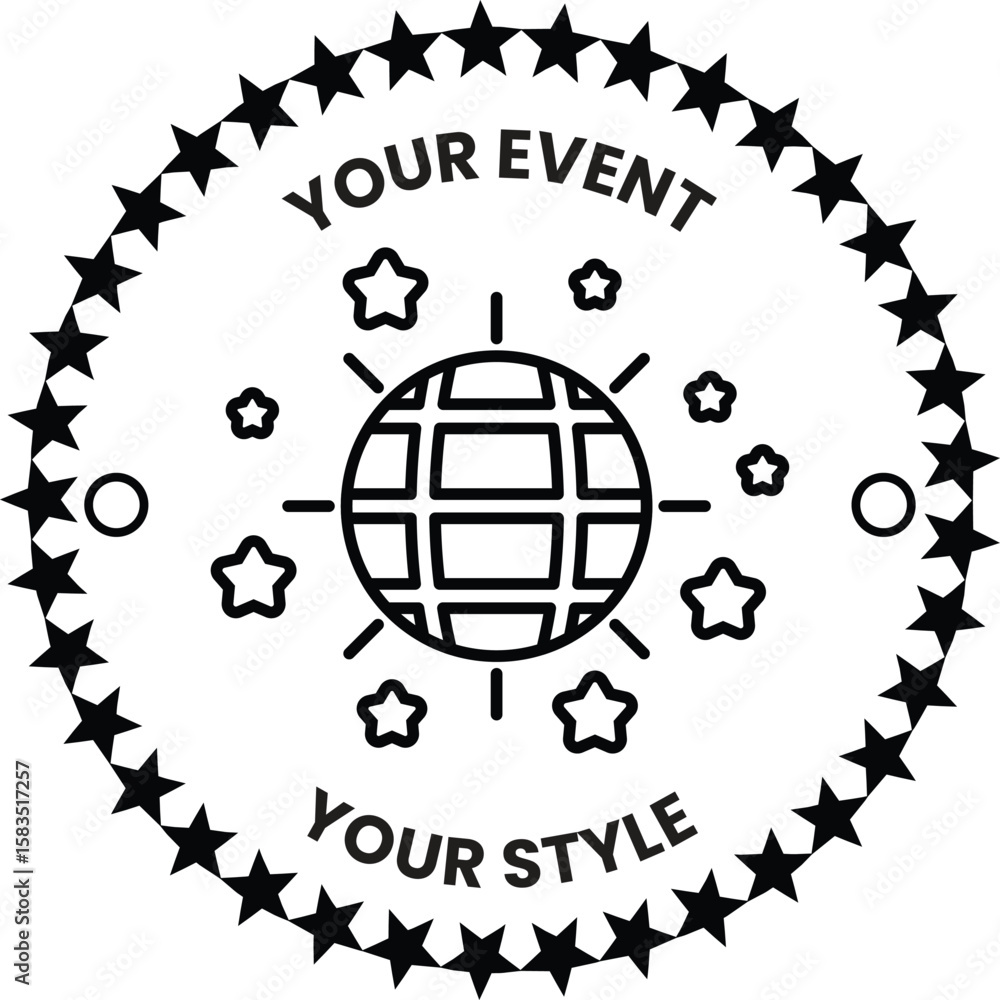 Obraz premium A black and white logo with a globe and stars