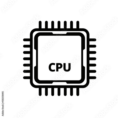 Simple CPU icon in a bold line art style. Vector illustration of a central processing unit or microprocessor chip for technology concepts.