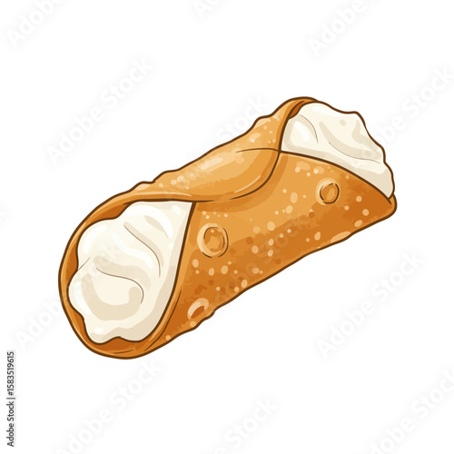 Delicious cartoon cannoli pastry with creamy ricotta filling isolated on white background dessert
