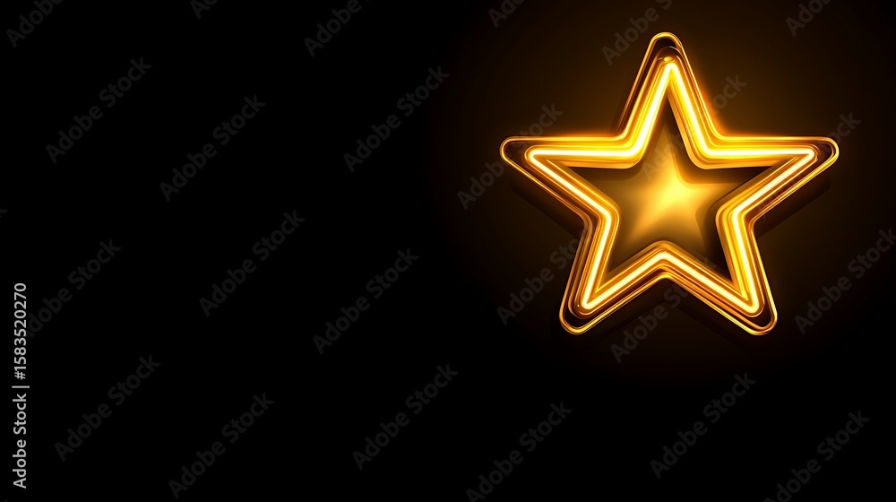 Fototapeta premium Golden neon star on dark background