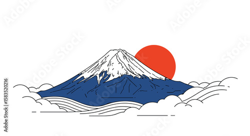 Majestic mount fuji peaks under the rising sun surrounded by soft clouds beautiful japanese landscape
