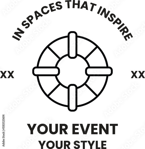 A black and white logo for an event that is inspired by a life preserver