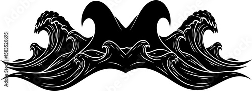 Black Silhouette 3D Vector of Powerful Ocean Waves – Dynamic Sea Water Artwork
