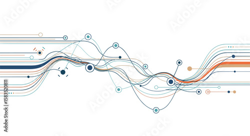 Abstract data visualization flow chart representing complex information streams and progress
