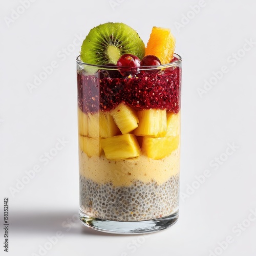 A glass filled with fruit and a kil of kil