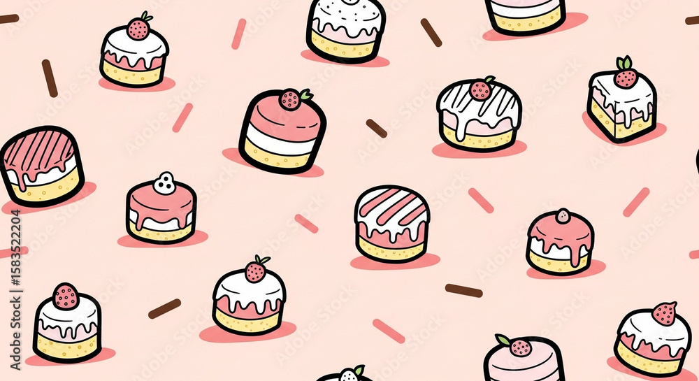 Pattern of Cute – Kawaii Illustration in Pop Style Pattern of Cute – Kawaii Illustration in Pop Style