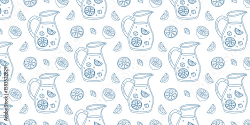 Refreshing summer beverage pattern featuring lemonade pitchers and citrus slices
