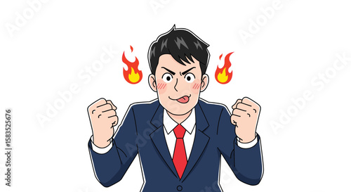 Angry businessman with fiery temper expressing frustration and rage in professional attire