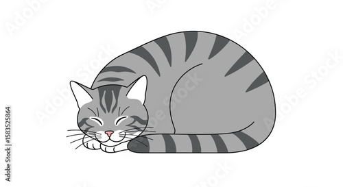 Adorable tabby cat curled up sleeping peaceful sweet feline companion content