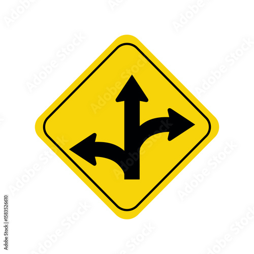 Free Download Yellow diamond road sign indicating a junction with arrows showing multiple direction options for drivers - GFXLoad