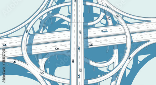 Complex city highway interchange transportation aerial view of multilevel road structures
