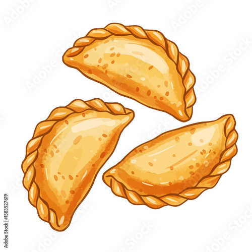 Delicious golden-brown empanadas illustration, isolated on white. Perfect for food, cooking, and men