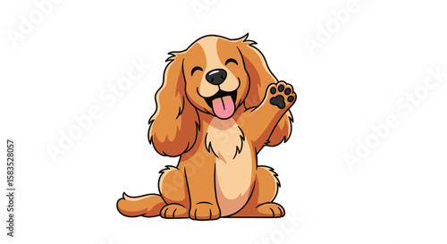 Adorable golden cocker spaniel puppy waving hello with joyful expression