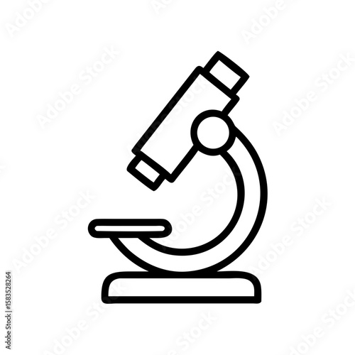 Microscope icon in minimalist style, black lines on transparent background