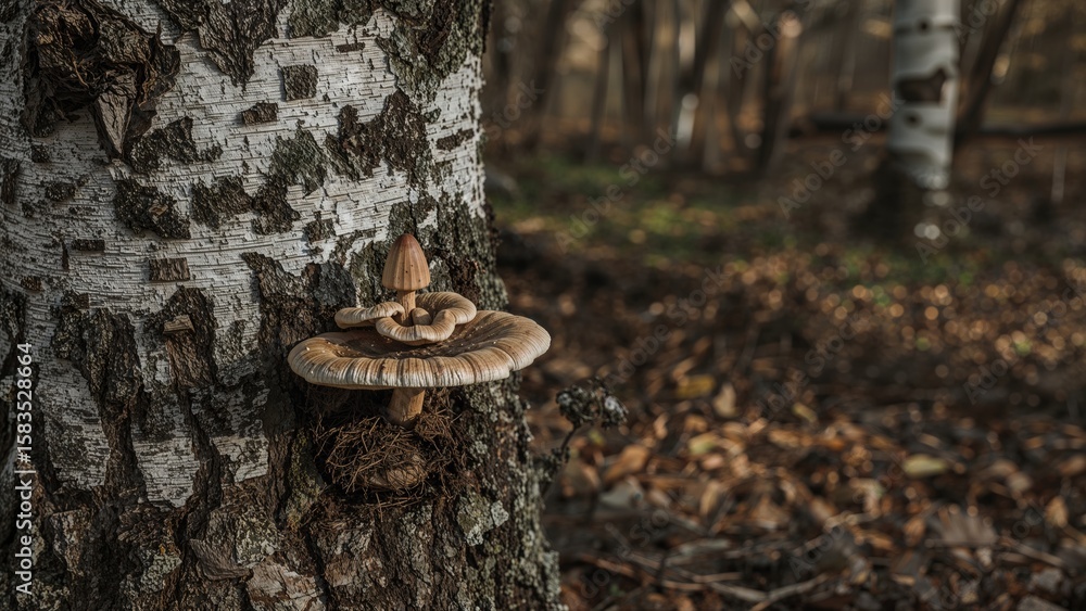 Fototapeta premium Birch tree infected with a dripping tinder fungus