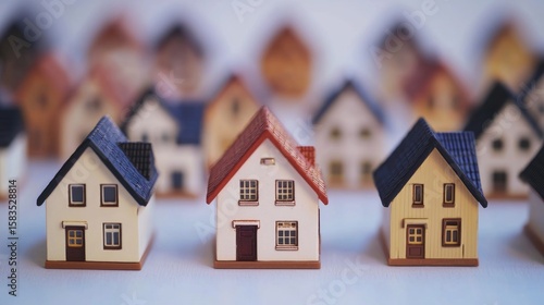 Wallpaper Mural Three miniature toy houses in a row with different colors and styles. Torontodigital.ca