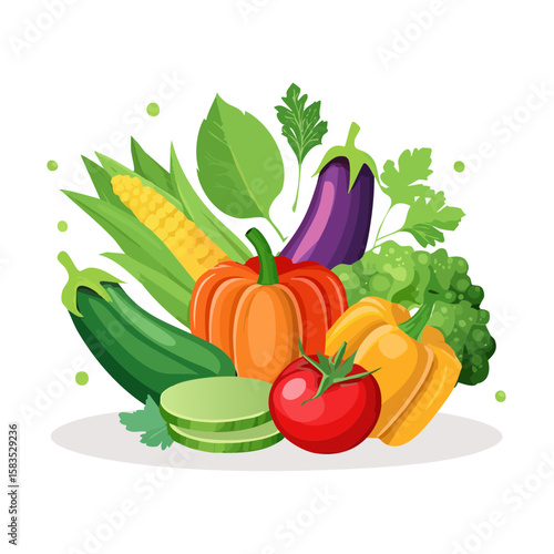 Colorful Illustration of Fresh Harvested Vegetables: A Vibrant Display of Nature's Bounty