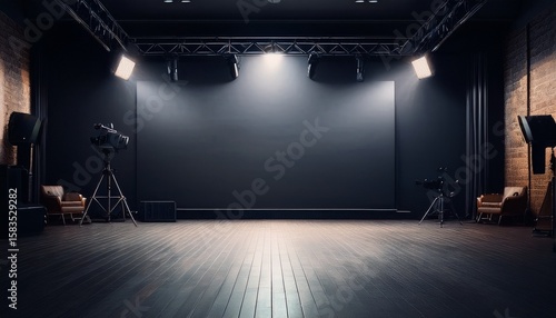 dimly lit film studio copy space image place for adding text or design