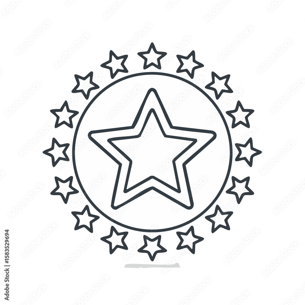 Star Icon in Circle Frame, Starry Decoration on Black Background, Geometric Symbol of Rating, Success, Excellence Star Icon in Circle Frame, Starry Decoration on Black Background, Geometric Symbol of Rating, Success, Excellence