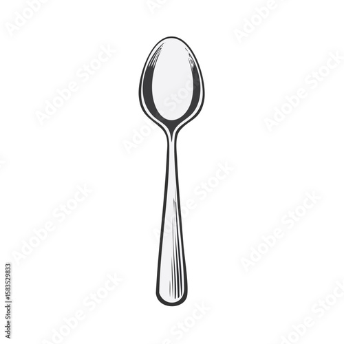 Spoon vector illustration isolated on black background Metal utensil for eating food Cooking tool serving tableware cutlery