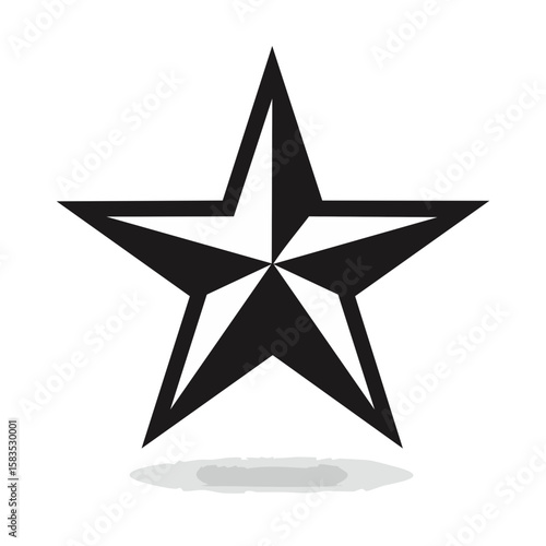Stylish star icon vector graphic in black and white simple design lone star symbol shadow element for logo emblem badge decoration