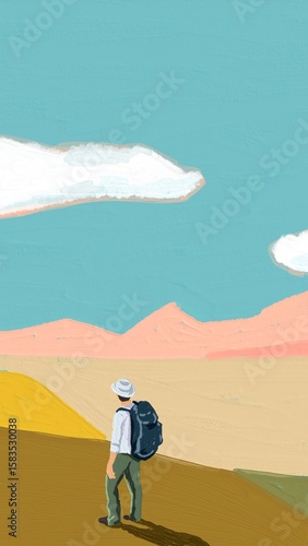 Wallpaper Mural Hiker on mountain mobile wallpaper, paint brush illustration design Torontodigital.ca