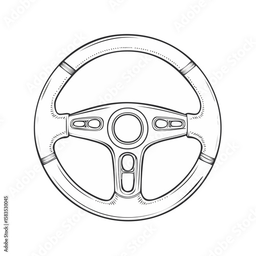 Car steering wheel monochrome illustration automotive vehicle control driving