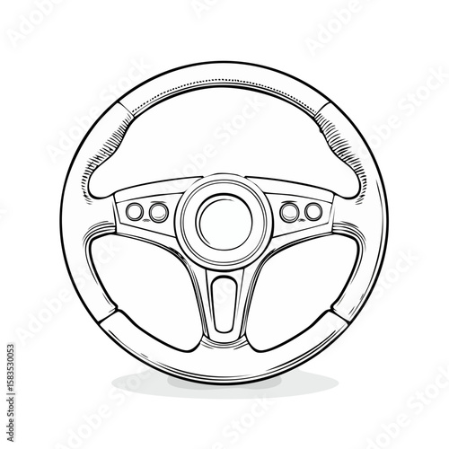Steering wheel illustration vehicle interior control sketch style automotive design concept auto part driving simulator element
