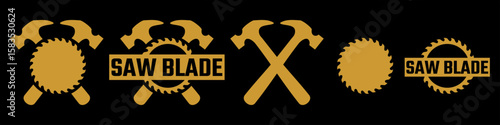 carpentry vector design,woodworking tools icon,saw blade and hammer editable logo design,hammer icon,saw blade icon,woodworking tools logo design illustration
