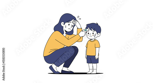 Parent checks child's temperature gently showing care and concern during illness