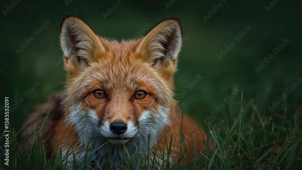 Fototapeta premium Detailed view of a red fox in the dark