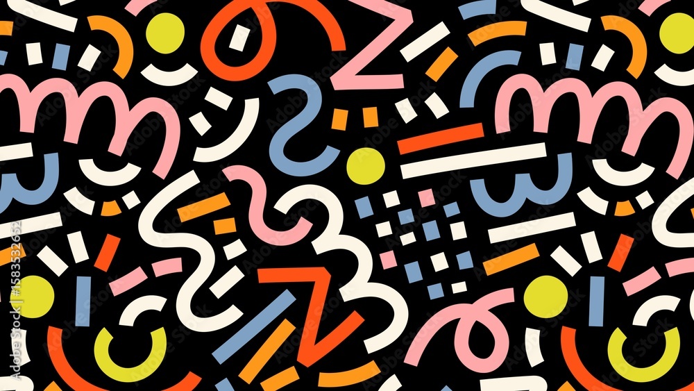 Obraz premium Memphis pattern desktop wallpaper, colorful doodle design