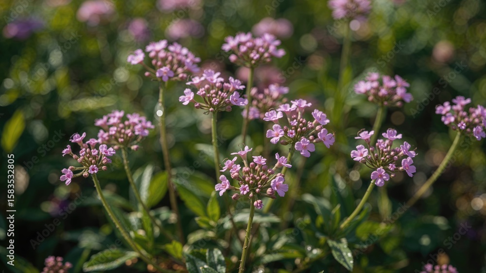 Close up of flowering Verbena plants with small purple blooms and green foliage in a garden setting during daylight Close up of flowering Verbena plants with small purple blooms and green foliage in a garden setting during daylight