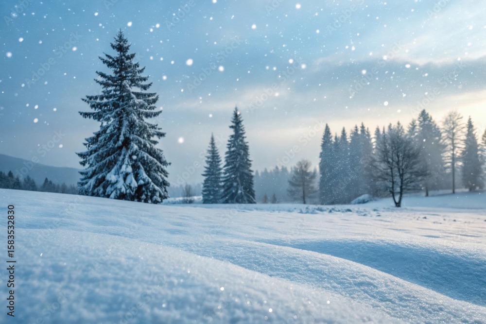 Fototapeta premium Winter Wonderland: Snow-Covered Forest at Sunrise