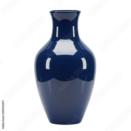 Elegant navy blue vase on a white background, showcasing its glossy finish and shape