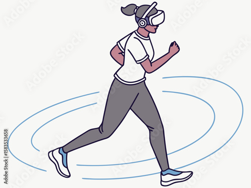 Runner with VR headset isolated, showcasing fitness, motion tracking, and immersive workout possibilities in modern flat illustration style.