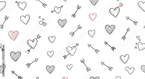 Charming hand drawn hearts and arrows valentine's day romantic design elements for invitations decorations and more
