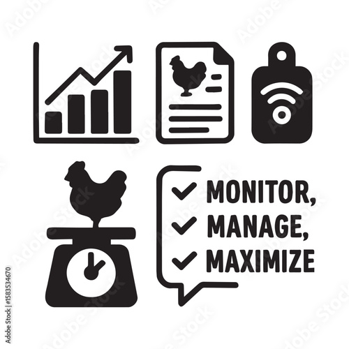 Broiler Management Icons – Monitor, Manage, Maximize