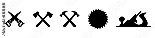 carpentry vector design,woodworking tools icon,saw blade and hammer editable logo design,hammer icon,saw blade icon,woodworking tools logo design illustration
