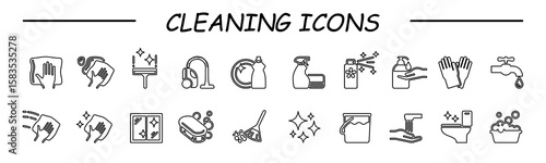 Cleaning icons set. Washing, cleaning, laundry symbol collection. Vector illustration