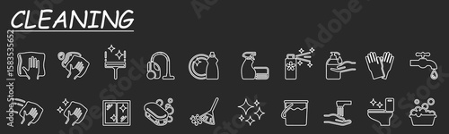 Cleaning icons set. Washing, cleaning, laundry symbol collection. Vector illustration