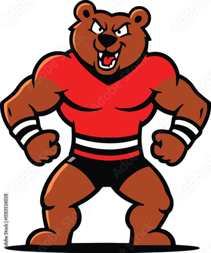muscular bear mascot in wrestling outfit
