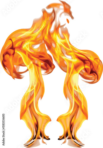 Fiery orange and red flames blaze with intense heat, casting a dangerous light in the smoky black inferno