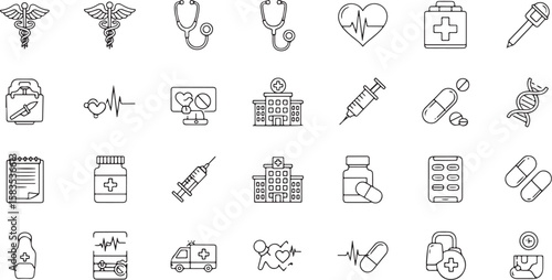 Vector art of assortment of medical and healthcare icons