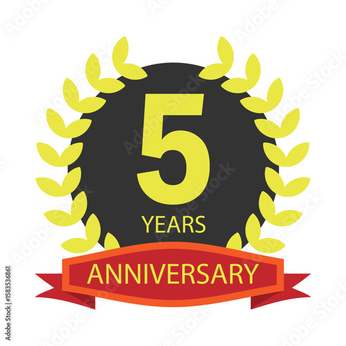 Celebrating five-year anniversary with a laurel wreath isolated on white background