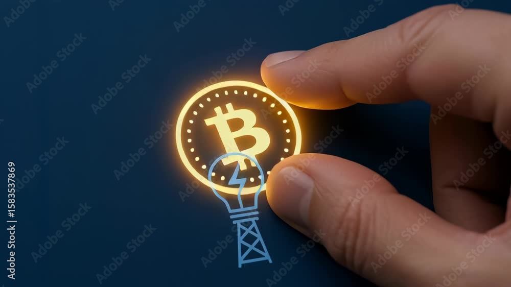 Cryptocurrency coin and digital currency symbolize financial growth and energy sector with glowing bitcoin and light bulb held by hand dark background Cryptocurrency coin and digital currency symbolize financial growth and energy sector with glowing bitcoin and light bulb held by hand dark background