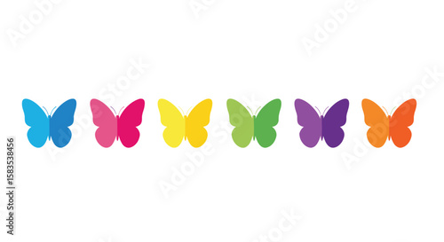 A group of colorful butterflies flying freely in the blue sky