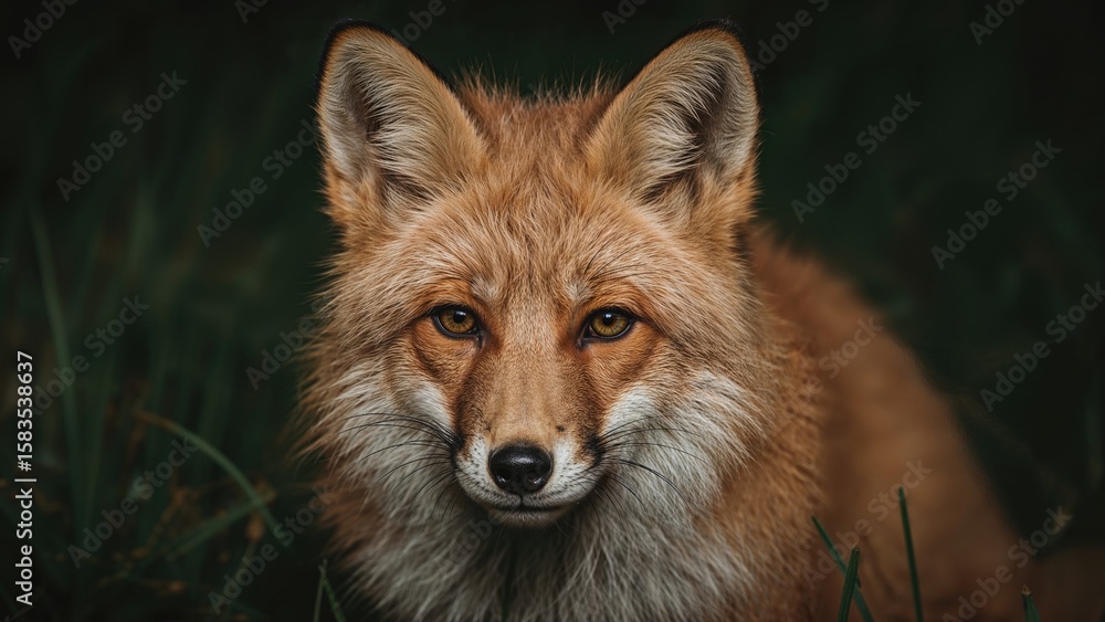 Fototapeta premium Nighttime close-up of a red fox in woodland